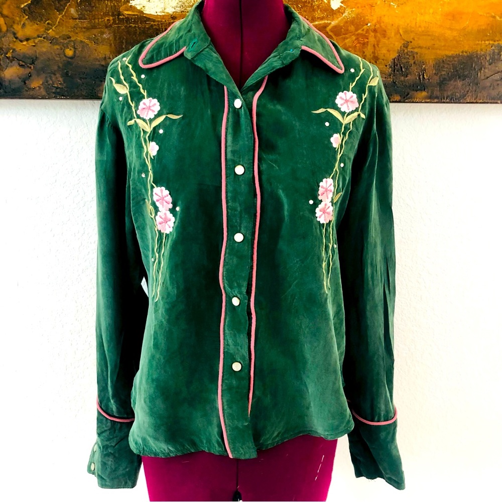 Embroidered Silk Western Button Down
